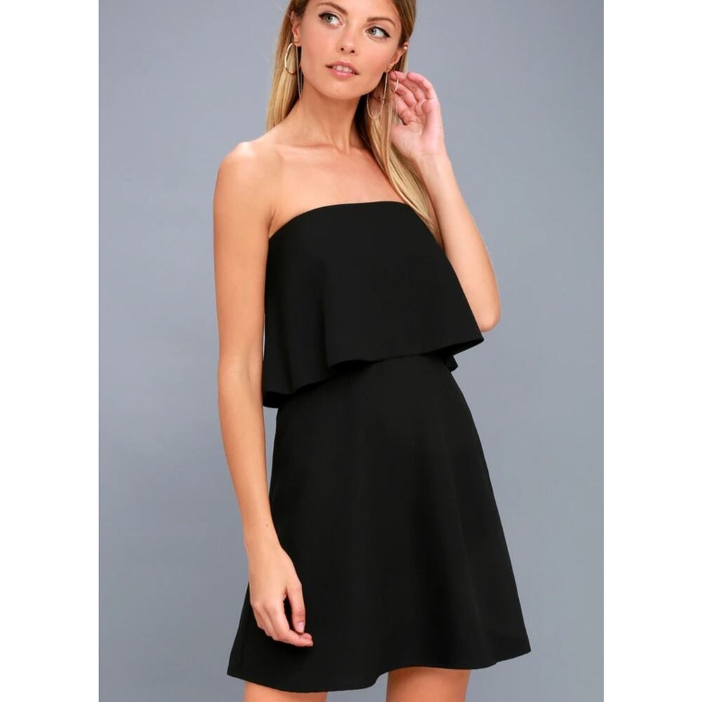 Lulus All Night Black Strapless Dress Short Mini Sleeveless Sz S